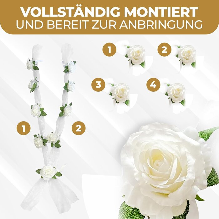 Hochzeitsauto Blumengirlande 180cm, 2er-Set, Weiß - 32% Rabatt