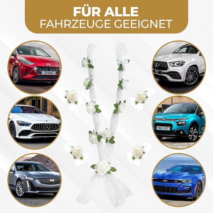 Hochzeitsauto Blumengirlande 180cm, 2er-Set, Weiß - 32% Rabatt