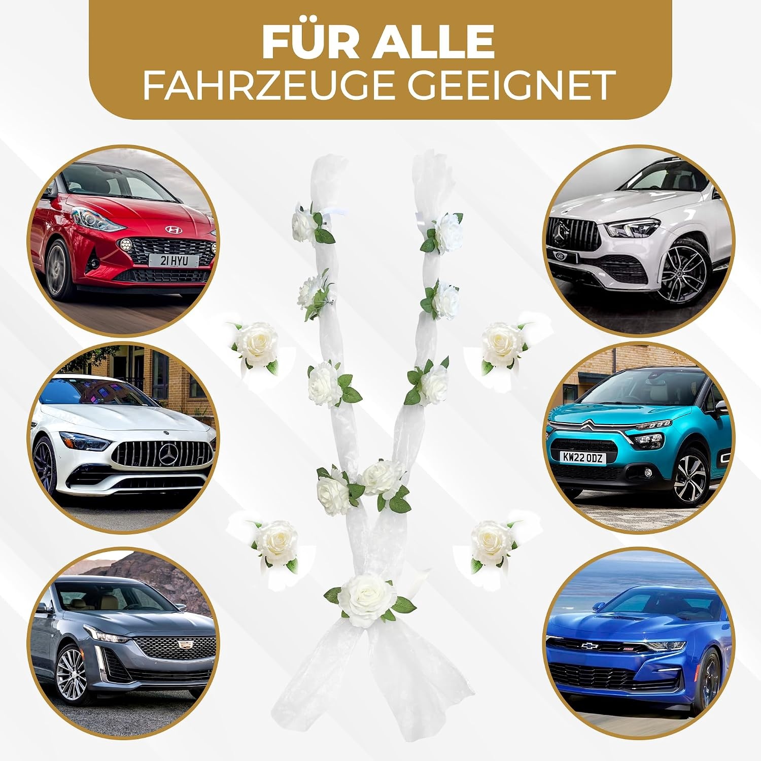 Hochzeitsauto Blumengirlande 180cm, 2er-Set, Weiß - 32% Rabatt