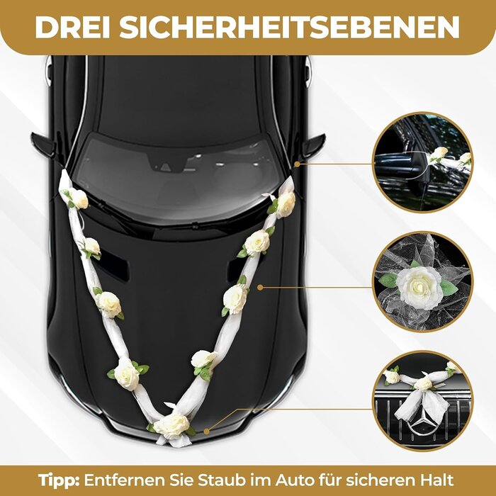 Hochzeitsauto Blumengirlande 180cm, 2er-Set, Weiß - 32% Rabatt