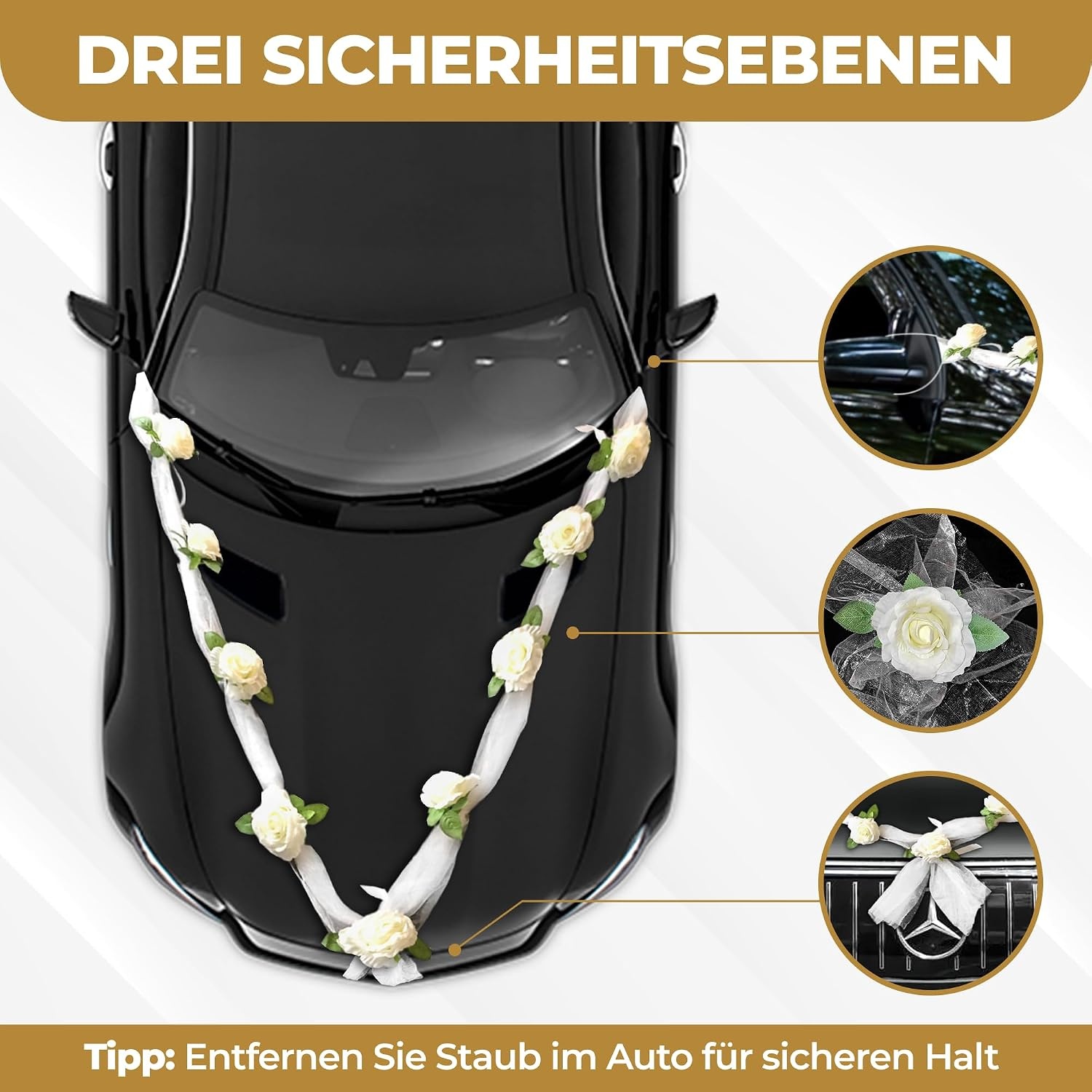 Hochzeitsauto Blumengirlande 180cm, 2er-Set, Weiß - 32% Rabatt
