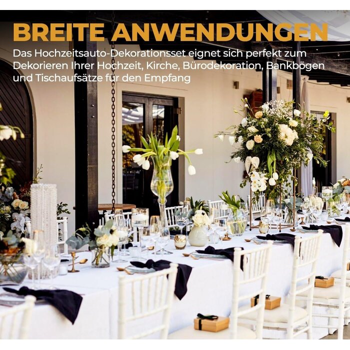 Hochzeitsauto Blumengirlande 180cm, 2er-Set, Weiß - 32% Rabatt