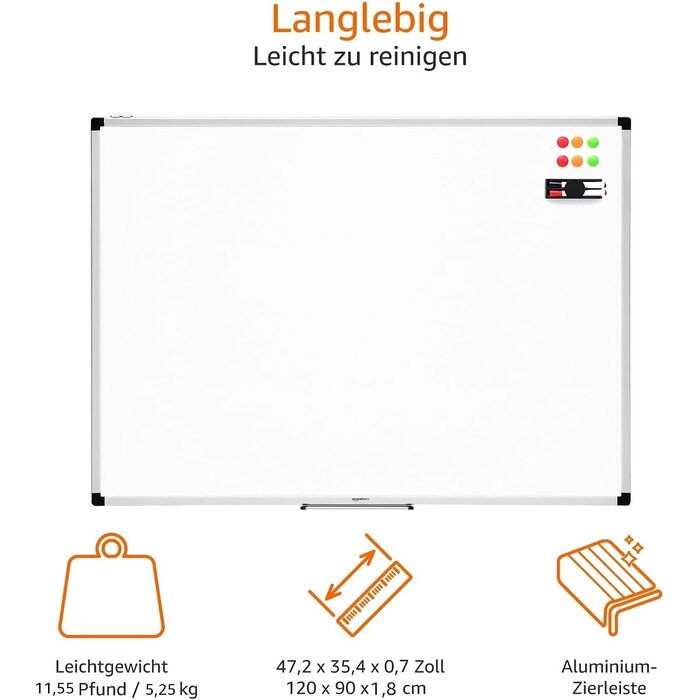 Magnetisches Whiteboard 120 x 90 cm XL Weiß - 33% Rabatt