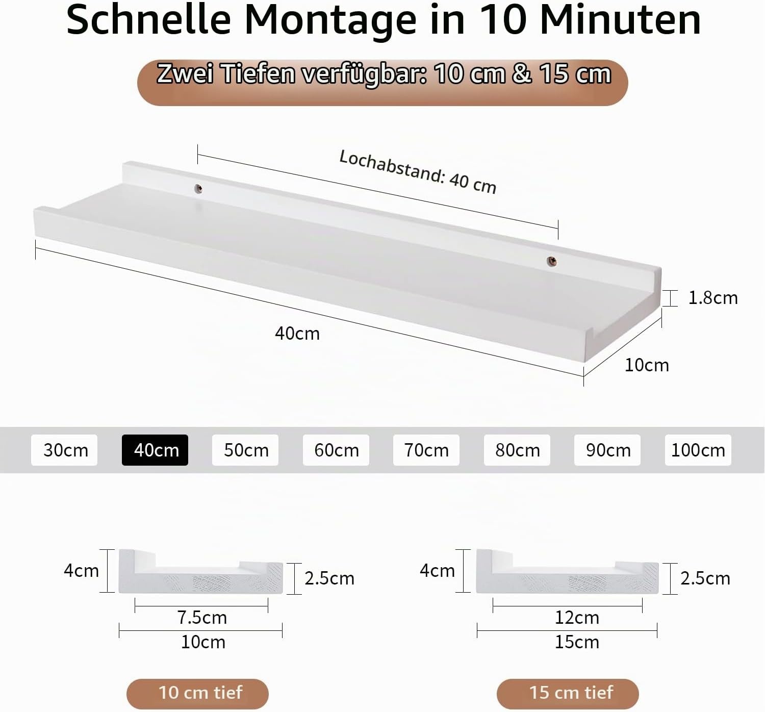 Wandregal-Set aus Eichenholz 40 cm, Weiß - 79% Rabatt