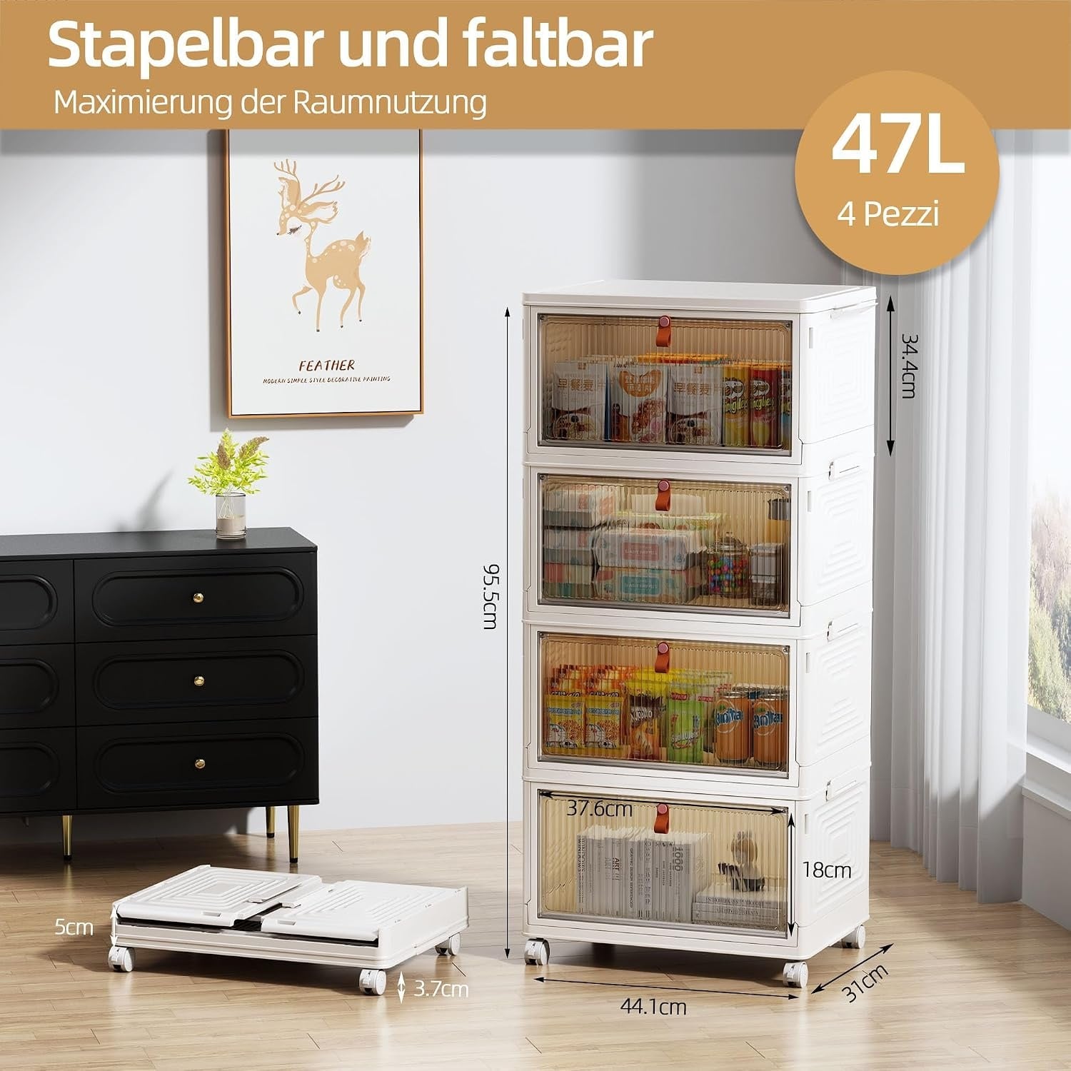 4er-Set Aufbewahrungsboxen 47L mit Rollen & Magnet-Front - 31% Rabatt