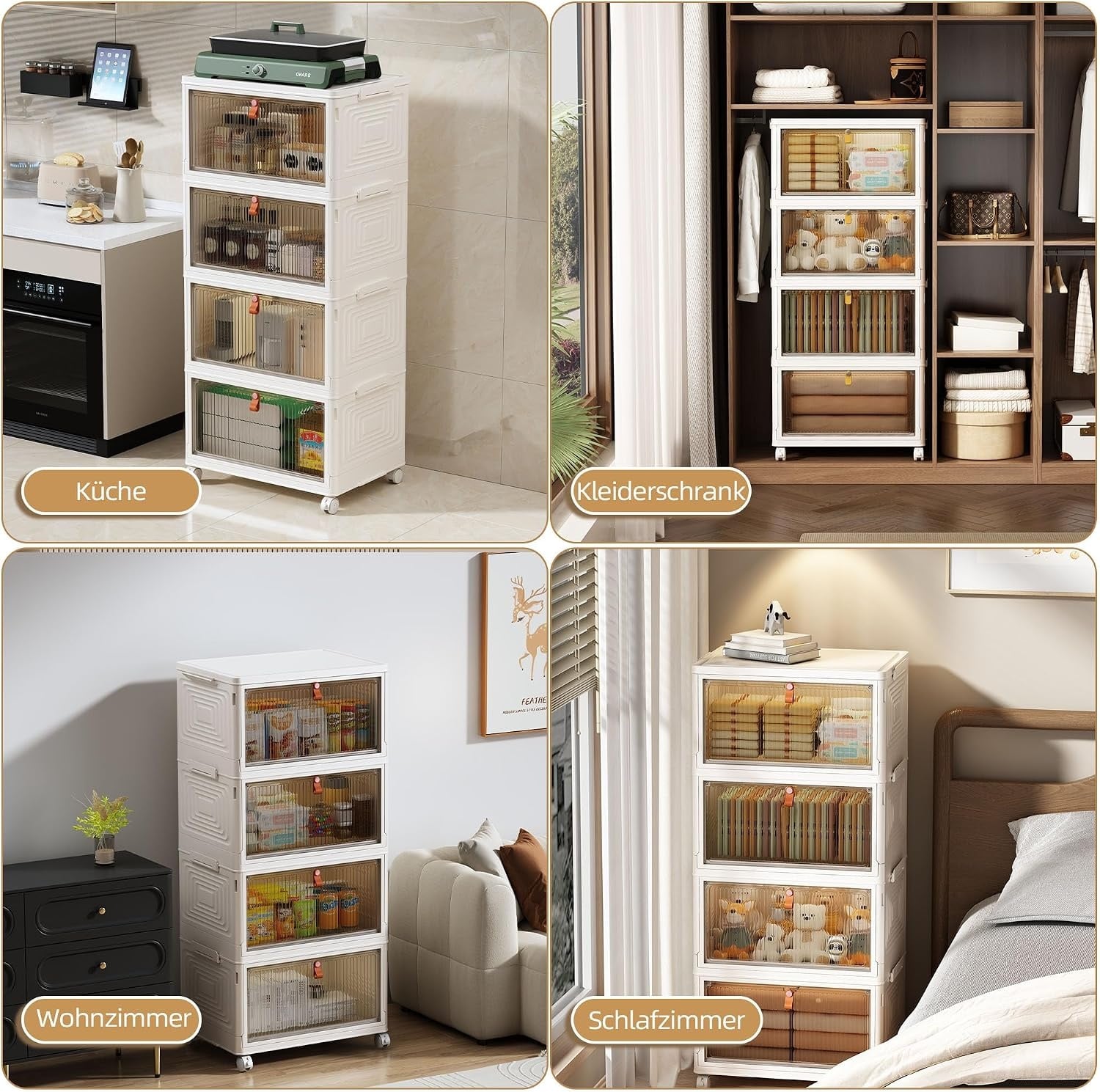 4er-Set Aufbewahrungsboxen 47L mit Rollen & Magnet-Front - 31% Rabatt