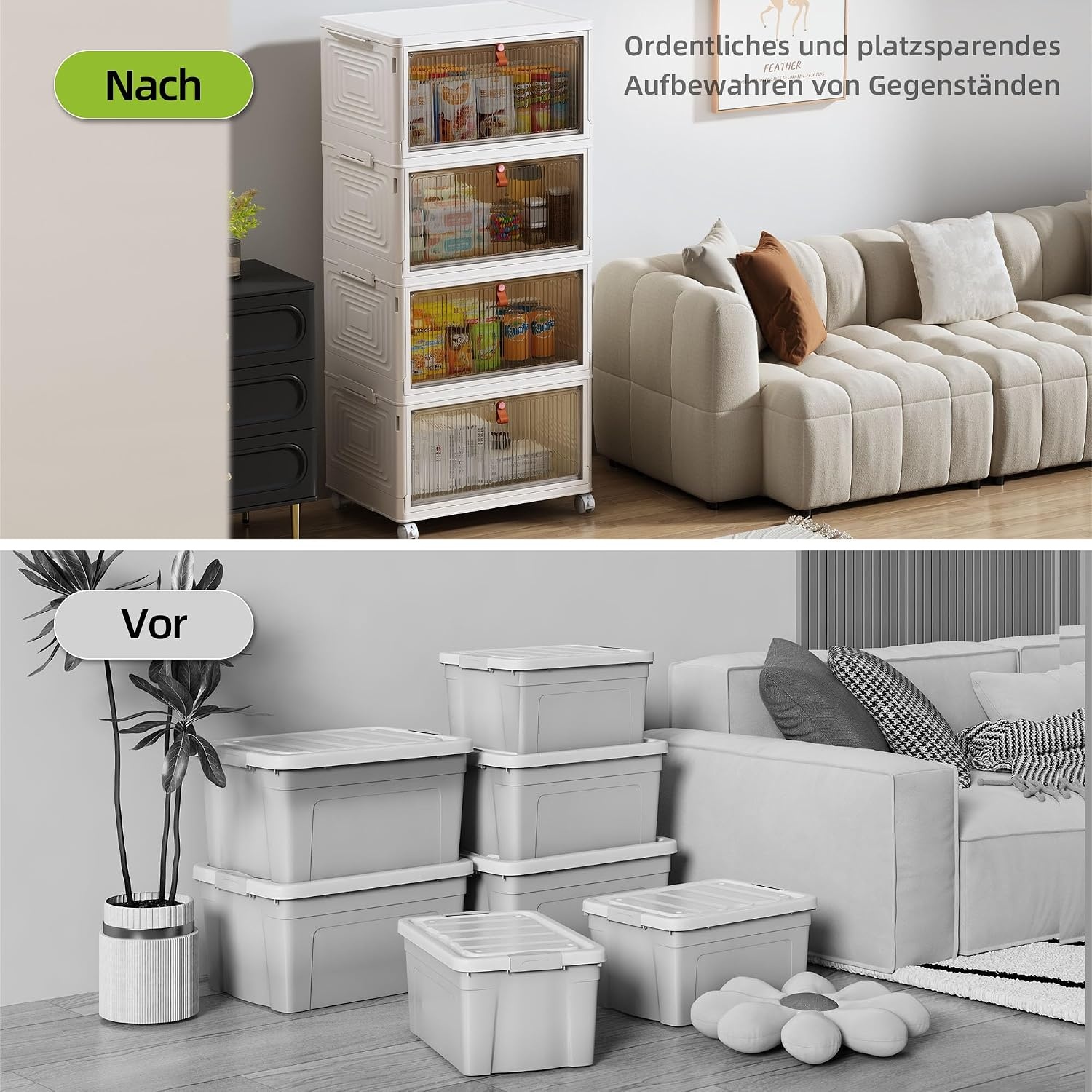 4er-Set Aufbewahrungsboxen 47L mit Rollen & Magnet-Front - 31% Rabatt