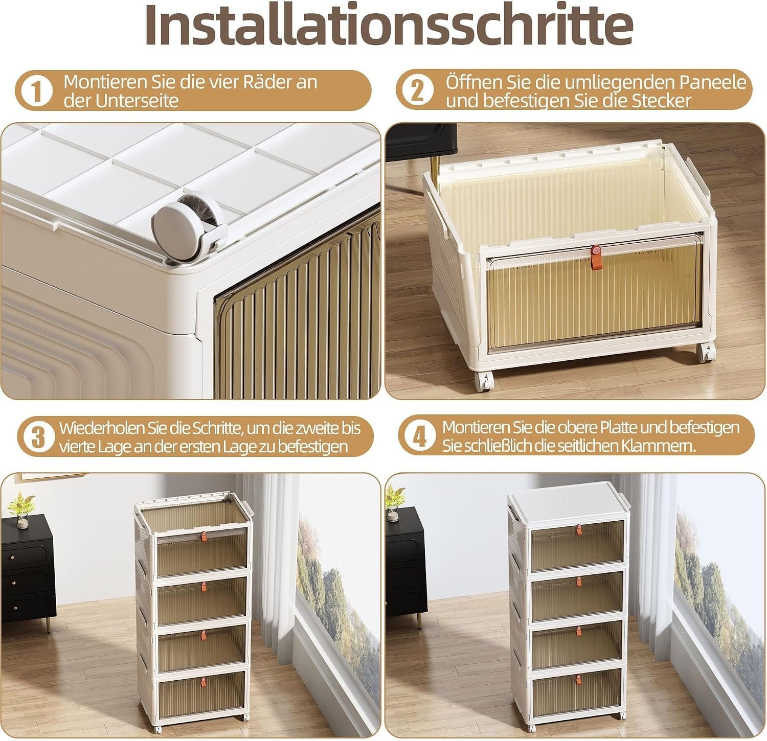 4er-Set Aufbewahrungsboxen 47L mit Rollen & Magnet-Front - 31% Rabatt