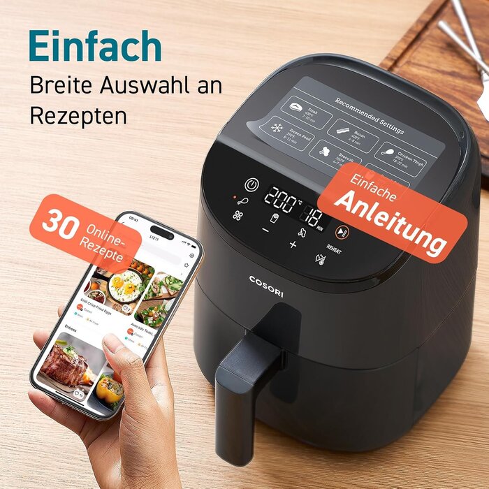 Kompakte 2L Mini-Heißluftfritteuse - Schwarz - 900W - 33% Rabatt