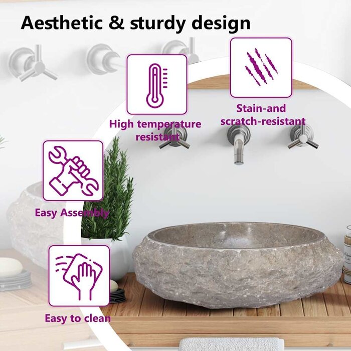 Vidaxl Marmor Waschbecken, Grau, Ø40x12 cm - 35% Rabatt