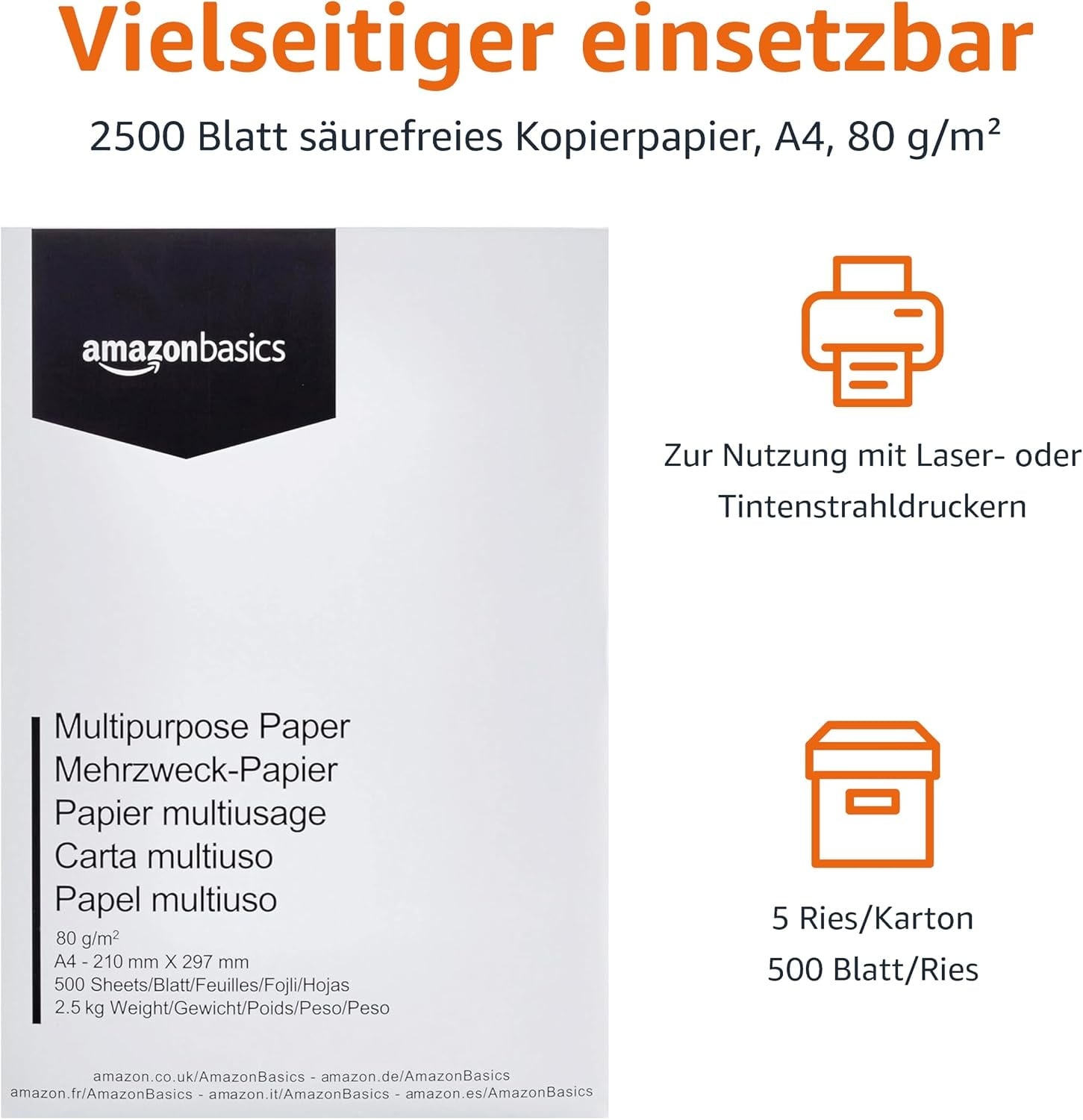 Multifunktions-Kopierpapier DIN A4 80 g/m², 2500 Blatt - 31% Rabatt
