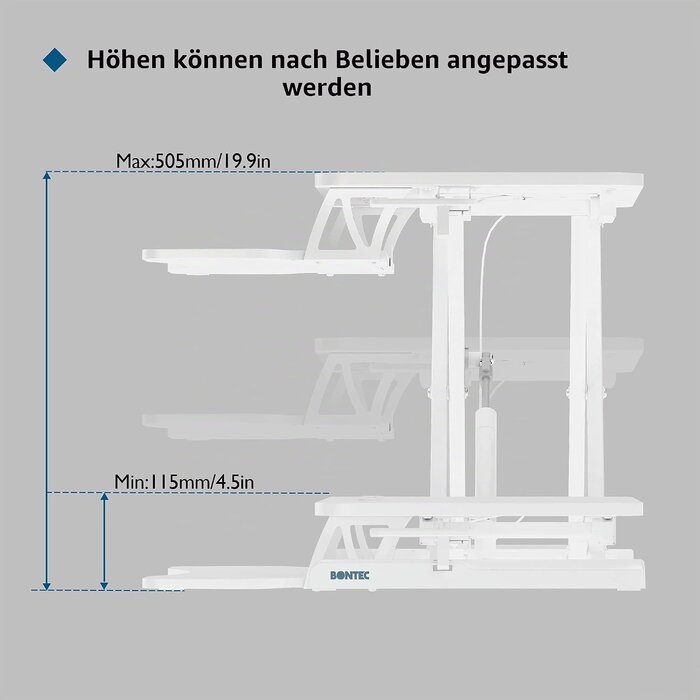 Steh-Sitz-Schreibtischaufsatz 800x400 mm Weiß - 34% Rabatt