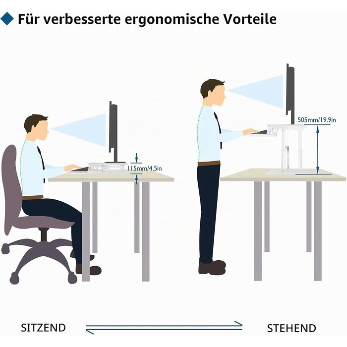 Steh-Sitz-Schreibtischaufsatz 800x400 mm Weiß - 34% Rabatt