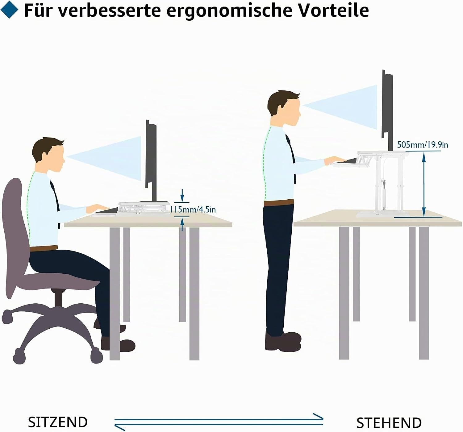 Steh-Sitz-Schreibtischaufsatz 800x400 mm Weiß - 34% Rabatt