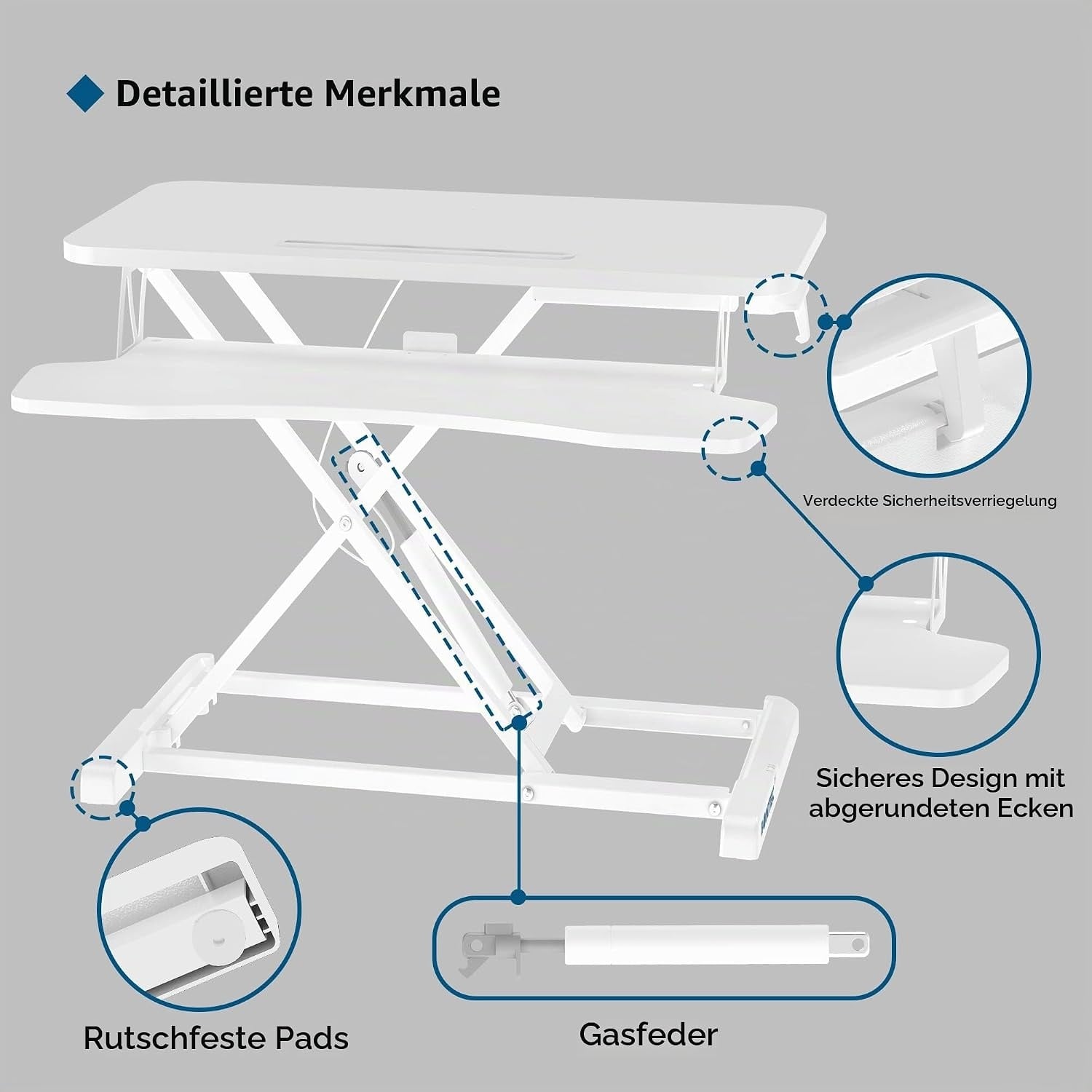 Steh-Sitz-Schreibtischaufsatz 800x400 mm Weiß - 34% Rabatt