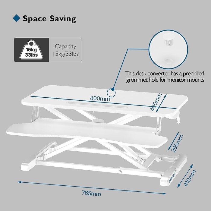 Steh-Sitz-Schreibtischaufsatz 800x400 mm Weiß - 34% Rabatt
