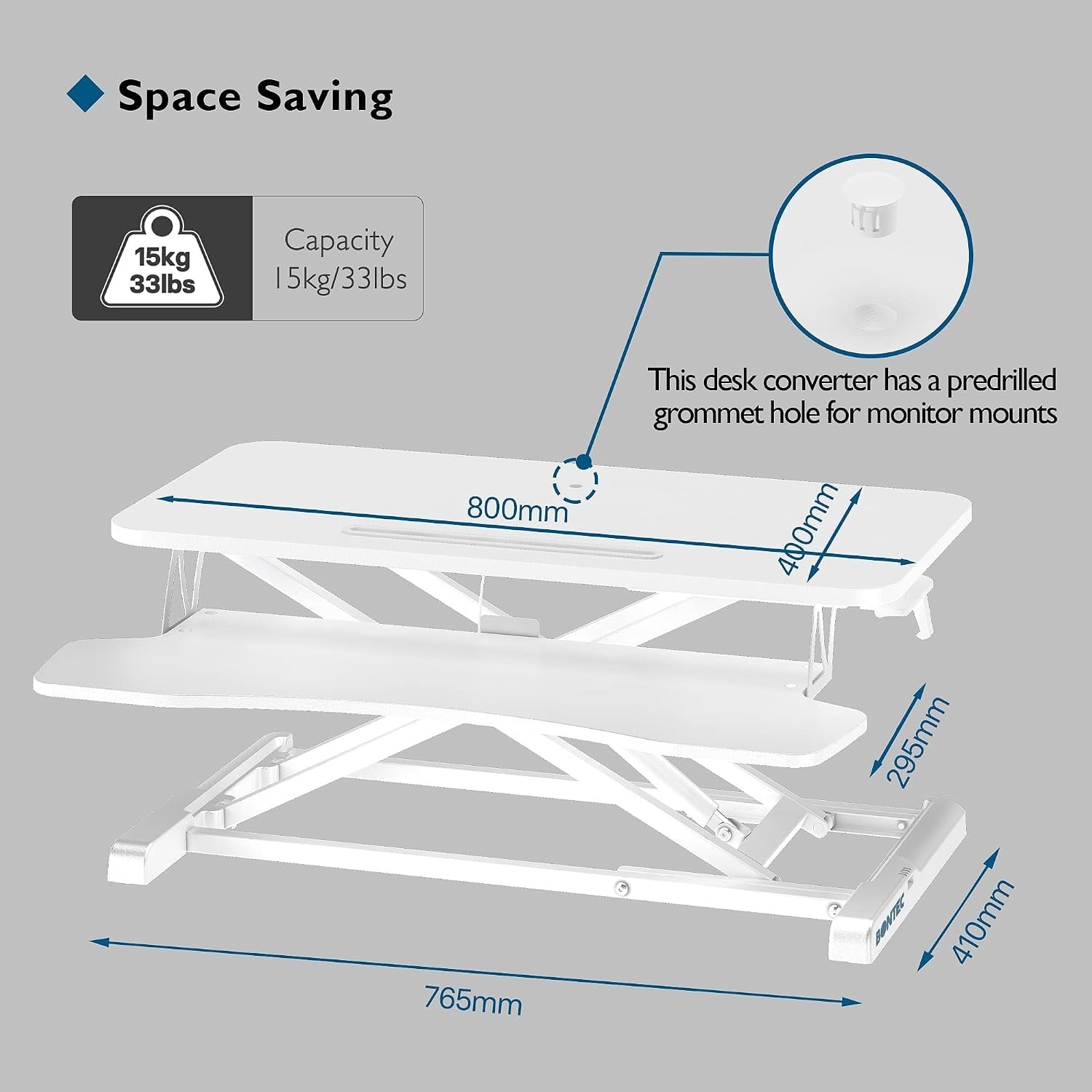 Steh-Sitz-Schreibtischaufsatz 800x400 mm Weiß - 34% Rabatt