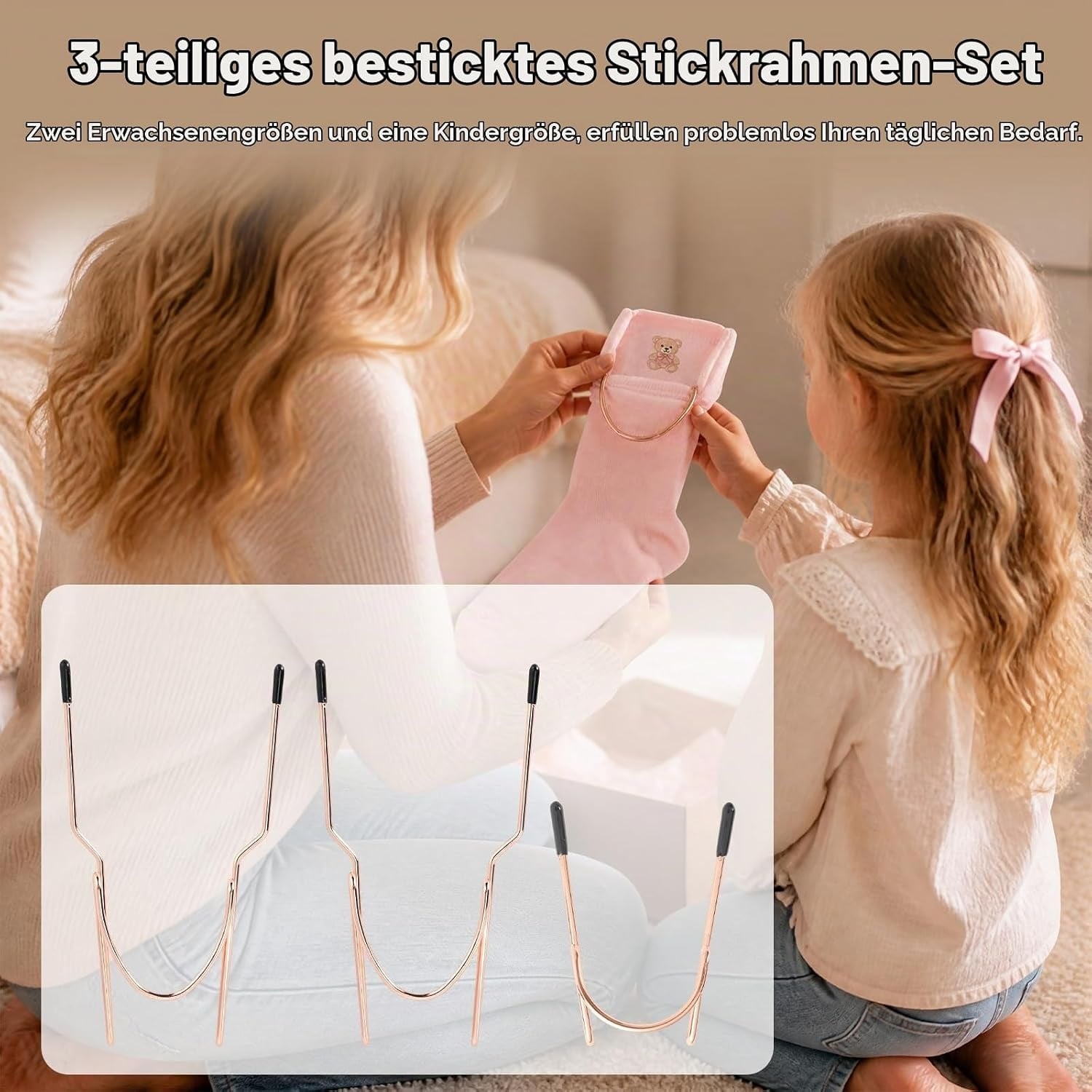 3-teiliges Stickrahmen-Set für Socken & Ärmel Roségold - 30% Rabatt