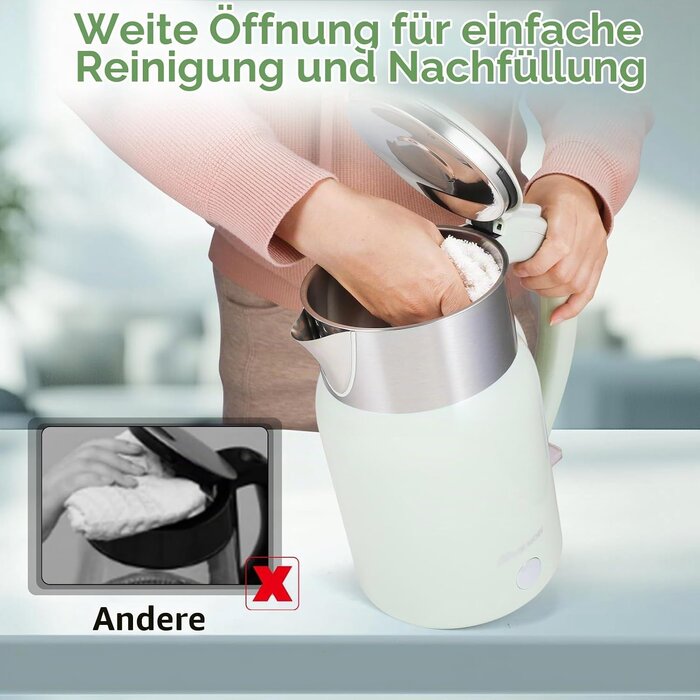 Elektrischer Wasserkocher 1,8L, 2200W, Edelstahl, Grün - 30% Rabatt