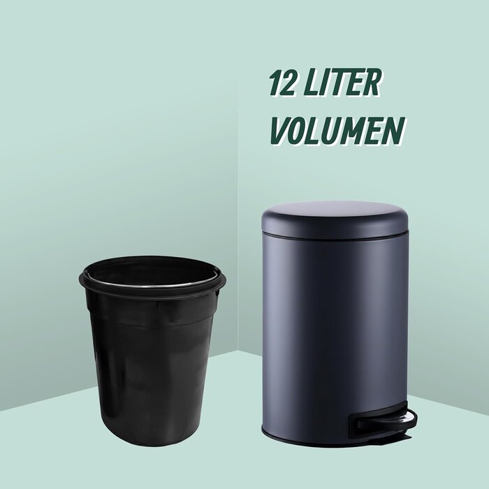 Stahl-Tretmülleimer 12 Liter, Grau - Softclose - 31% Rabatt