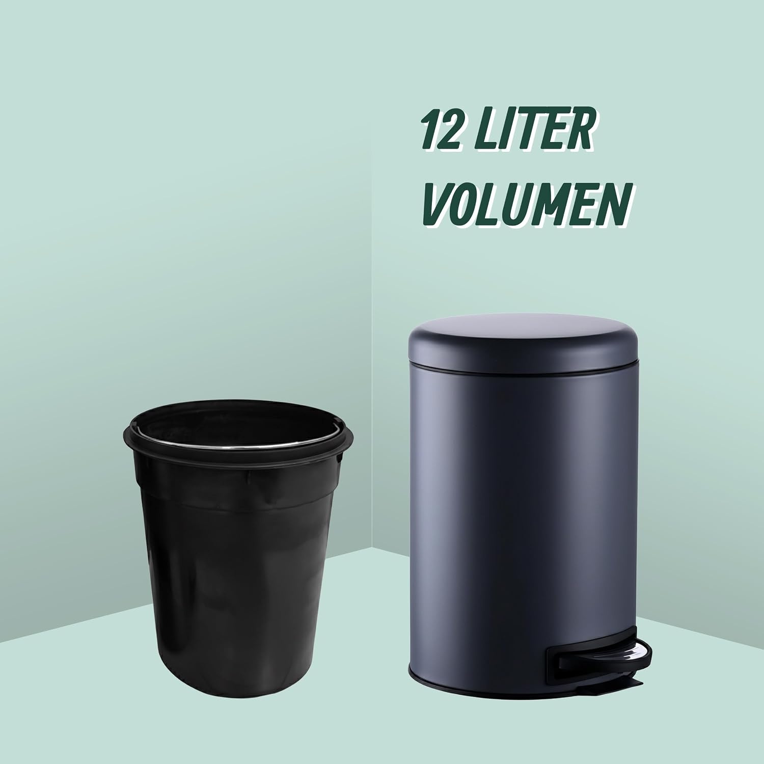 Stahl-Tretmülleimer 12 Liter, Grau - Softclose - 31% Rabatt