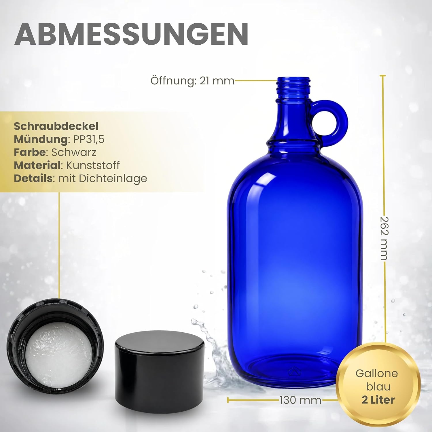Blaue 2 Liter Glasflasche mit Schraubverschluss - 26% Rabatt