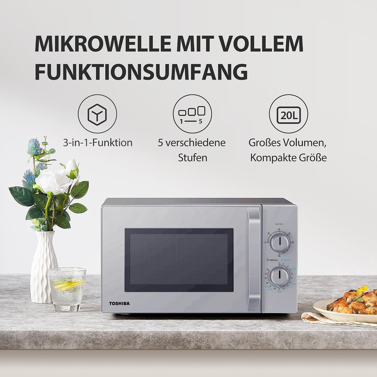 Kompakte Mikrowelle 20L 800W Silber - 34% Rabatt