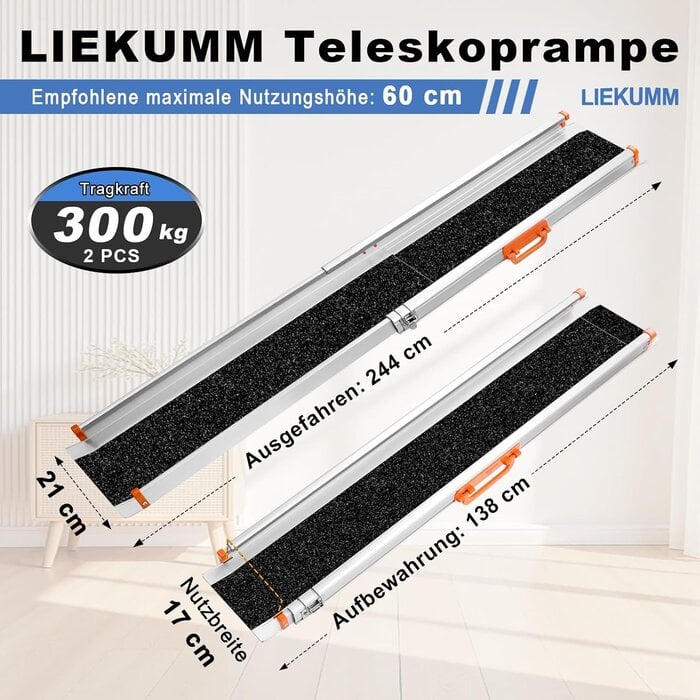 Teleskop-Auffahrrampe 244 cm, 300 kg Tragkraft - 30% Rabatt