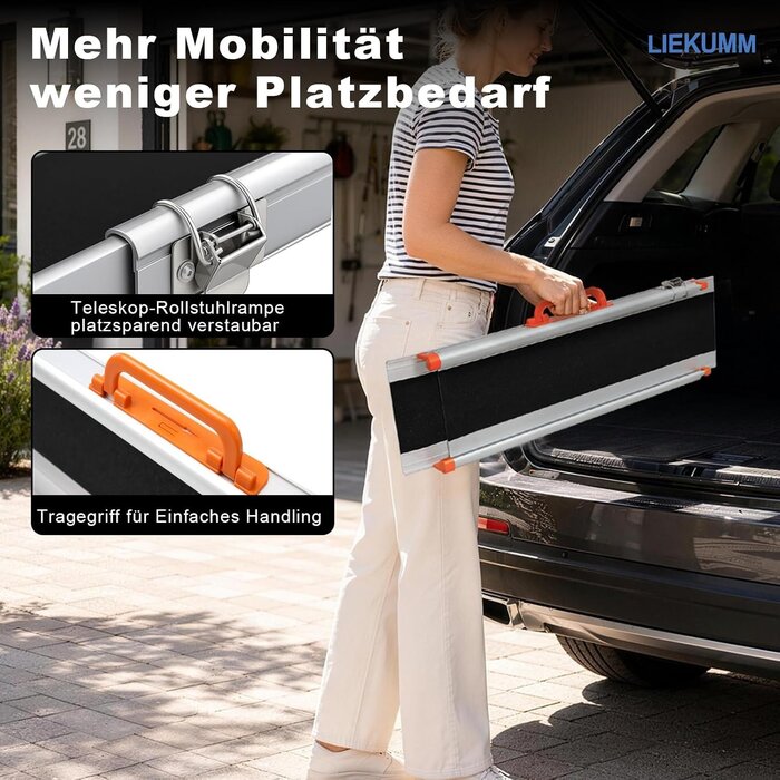 Teleskop-Auffahrrampe 244 cm, 300 kg Tragkraft - 30% Rabatt