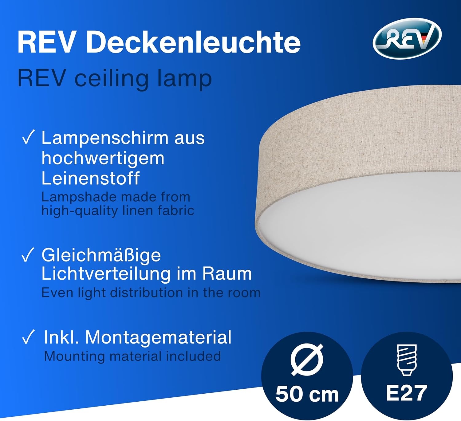 Runde Deckenleuchte 50 cm Taupe - 33% Rabatt - Vintage-Design