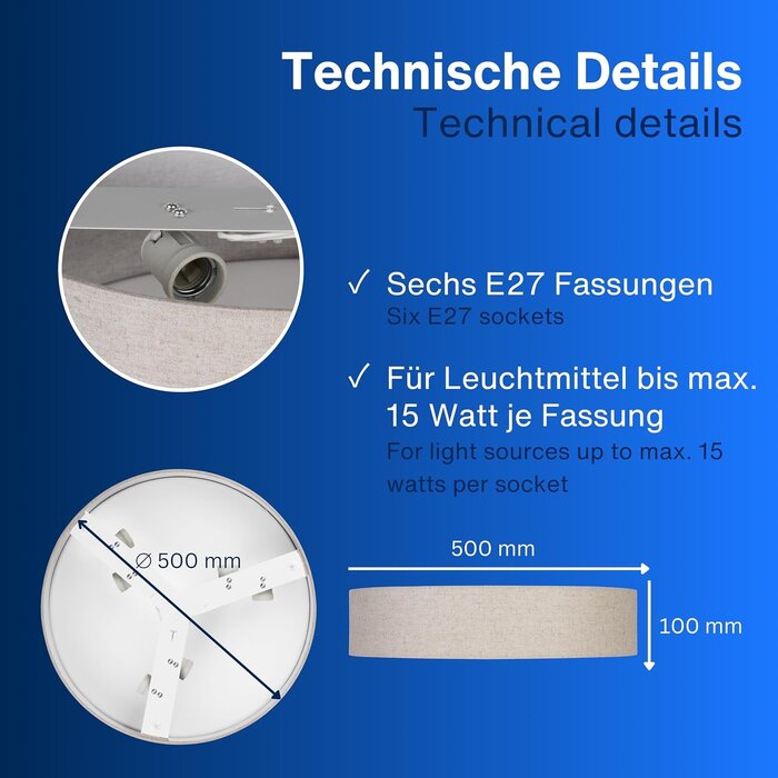 Runde Deckenleuchte 50 cm Taupe - 33% Rabatt - Vintage-Design