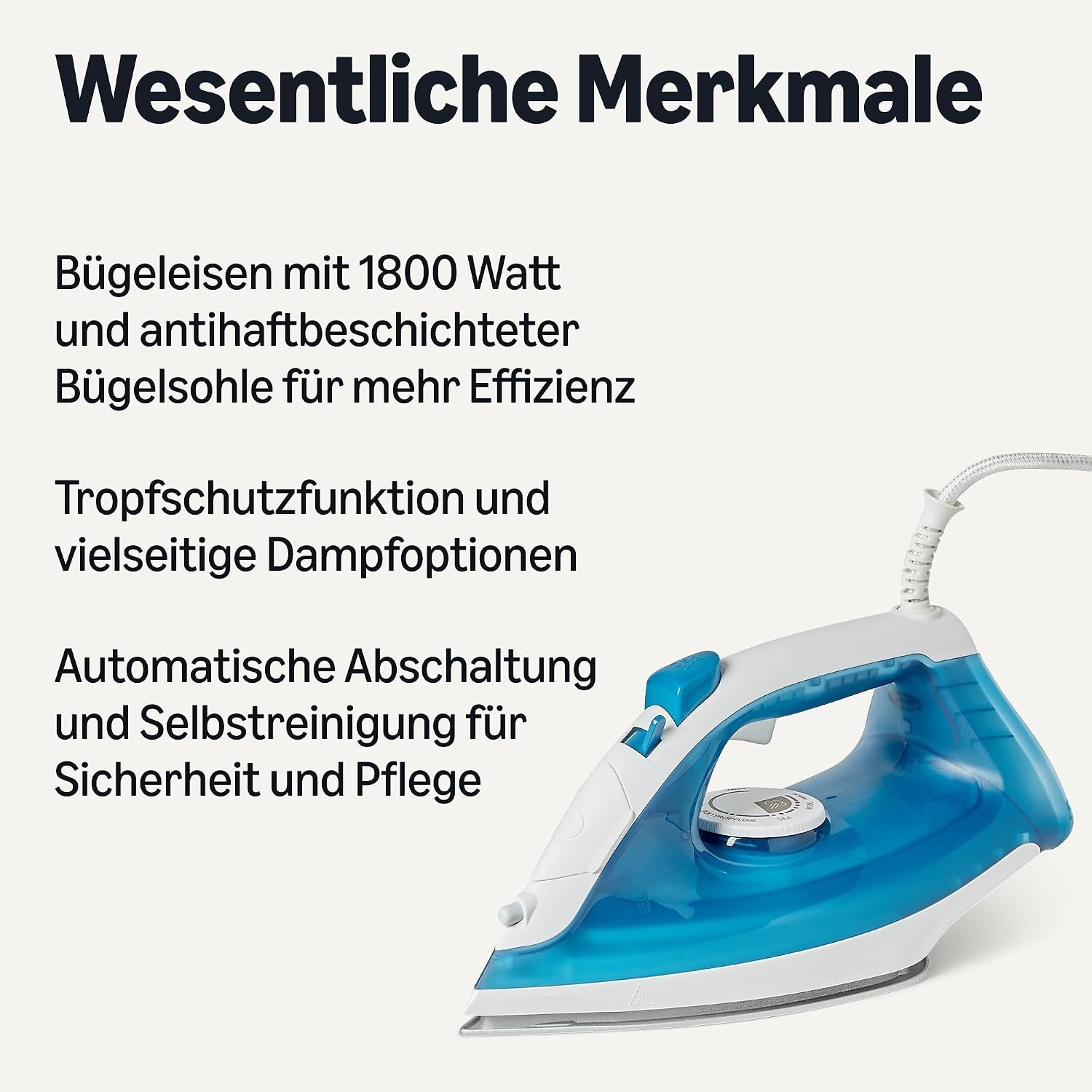Amazon Basics Dampfbügeleisen 1800W Antihaft Blau - 29% Rabatt