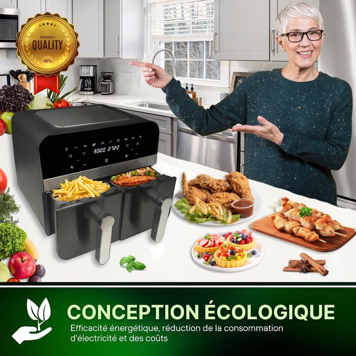 Digitale Heißluftfritteuse 9L 2400W Schwarz-Grau M - 34% Rabatt