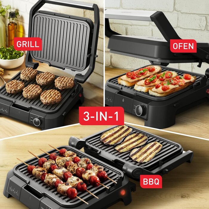 3-in-1 Kontaktgrill 2000W Edelstahl - 34% Rabatt auf ausgepacktes Gerät