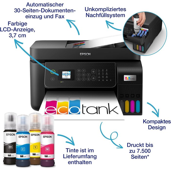 Epson Multifunktions-Tintenstrahldrucker A4, Wi-Fi, Schwarz - 35% Rabatt
