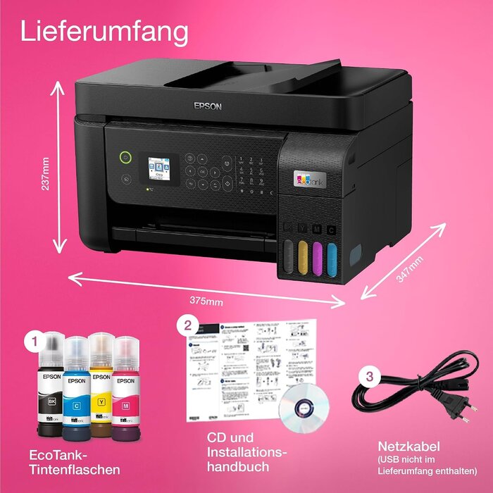 Epson Multifunktions-Tintenstrahldrucker A4, Wi-Fi, Schwarz - 35% Rabatt