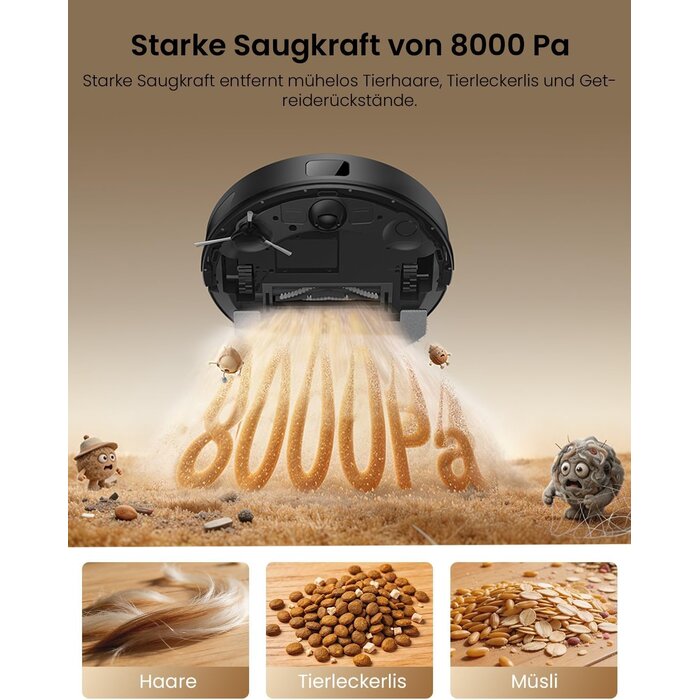 Saugroboter mit Wischfunktion, 8000 Pa, LiDAR, Absaugstation, Zwart, M, 35% Rabatt
