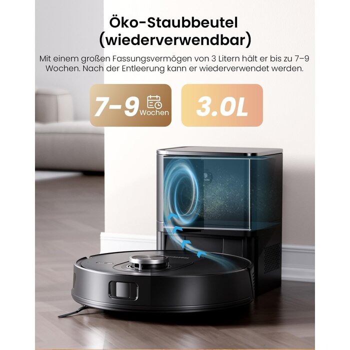 Saugroboter mit Wischfunktion, 8000 Pa, LiDAR, Absaugstation, Zwart, M, 35% Rabatt