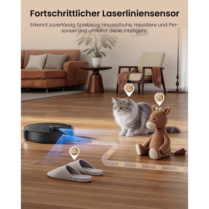 Saugroboter mit Wischfunktion, 8000 Pa, LiDAR, Absaugstation, Zwart, M, 35% Rabatt