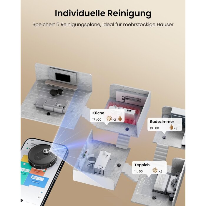 Saugroboter mit Wischfunktion, 8000 Pa, LiDAR, Absaugstation, Zwart, M, 35% Rabatt