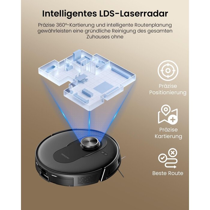 Saugroboter mit Wischfunktion, 8000 Pa, LiDAR, Absaugstation, Zwart, M, 35% Rabatt