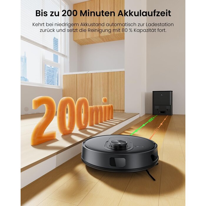 Saugroboter mit Wischfunktion, 8000 Pa, LiDAR, Absaugstation, Zwart, M, 35% Rabatt
