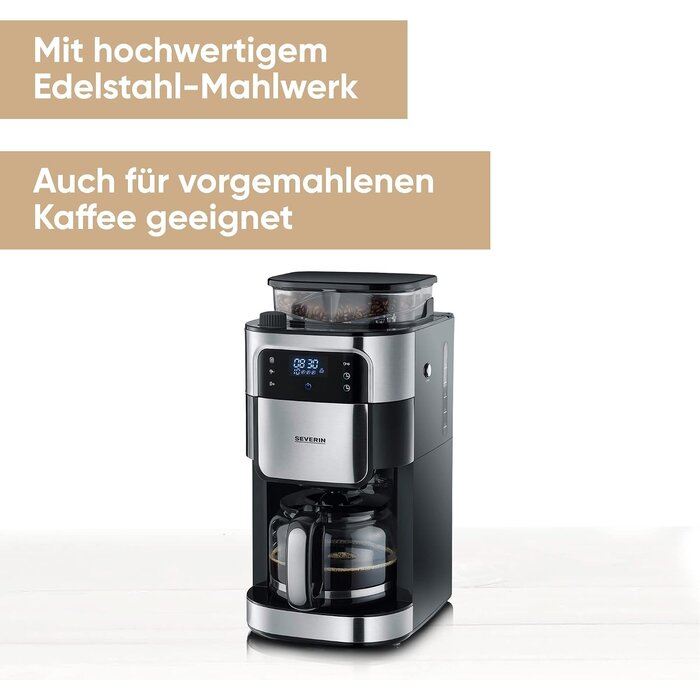 Filterkaffeemaschine mit Mahlwerk - Schwarz Edelstahl - 35% Rabatt