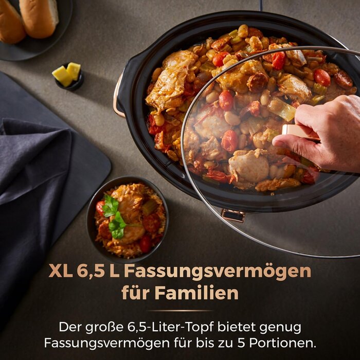 Slowcooker 6,5 Liter für 6 Portionen - Schwarz/Roségold - 33% Rabatt