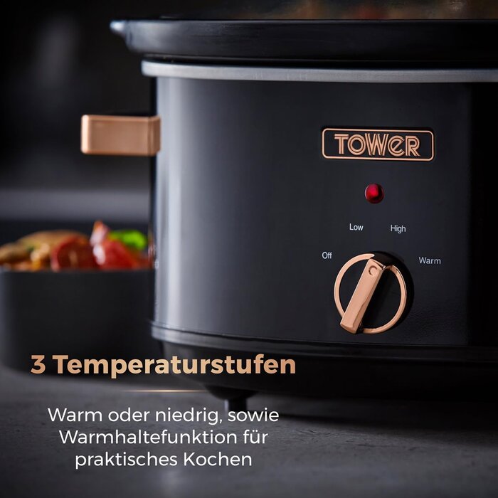 Slowcooker 6,5 Liter für 6 Portionen - Schwarz/Roségold - 33% Rabatt