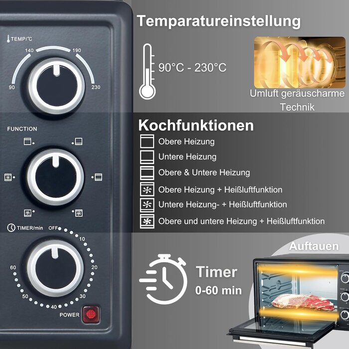 Mini-Backofen 20 L, 1380 W - Schwarz - 34% Rabatt - Outlet-Angebot