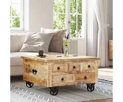 Vidaxl Couchtisch aus rauem Mangoholz, Industrie-Stil, 70x70x40 cm - 35% Rabatt