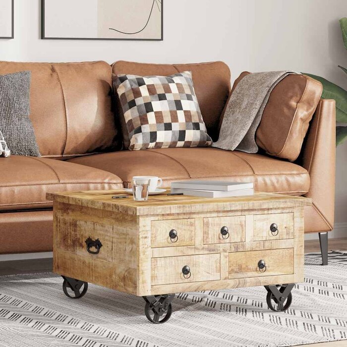 Vidaxl Couchtisch aus rauem Mangoholz, Industrie-Stil, 70x70x40 cm - 35% Rabatt