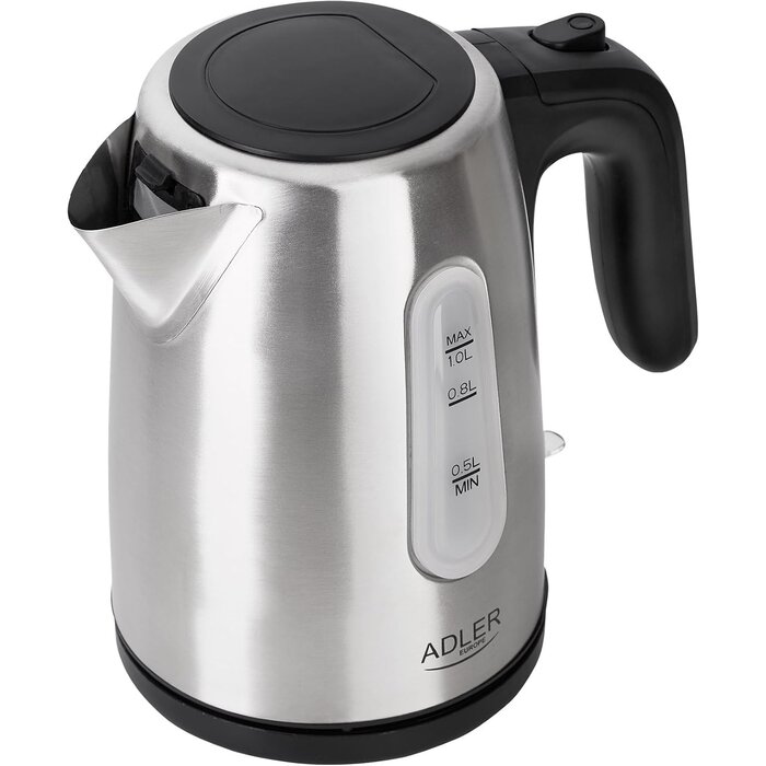 Kompakter Edelstahl Wasserkocher 1L, Chrome/Schwarz - 30% Rabatt