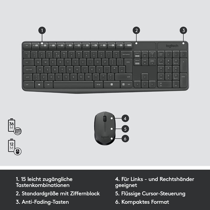 Logitech Drahtloses QWERTZ Tastatur- & Maus-Set Grau - 32% Rabatt